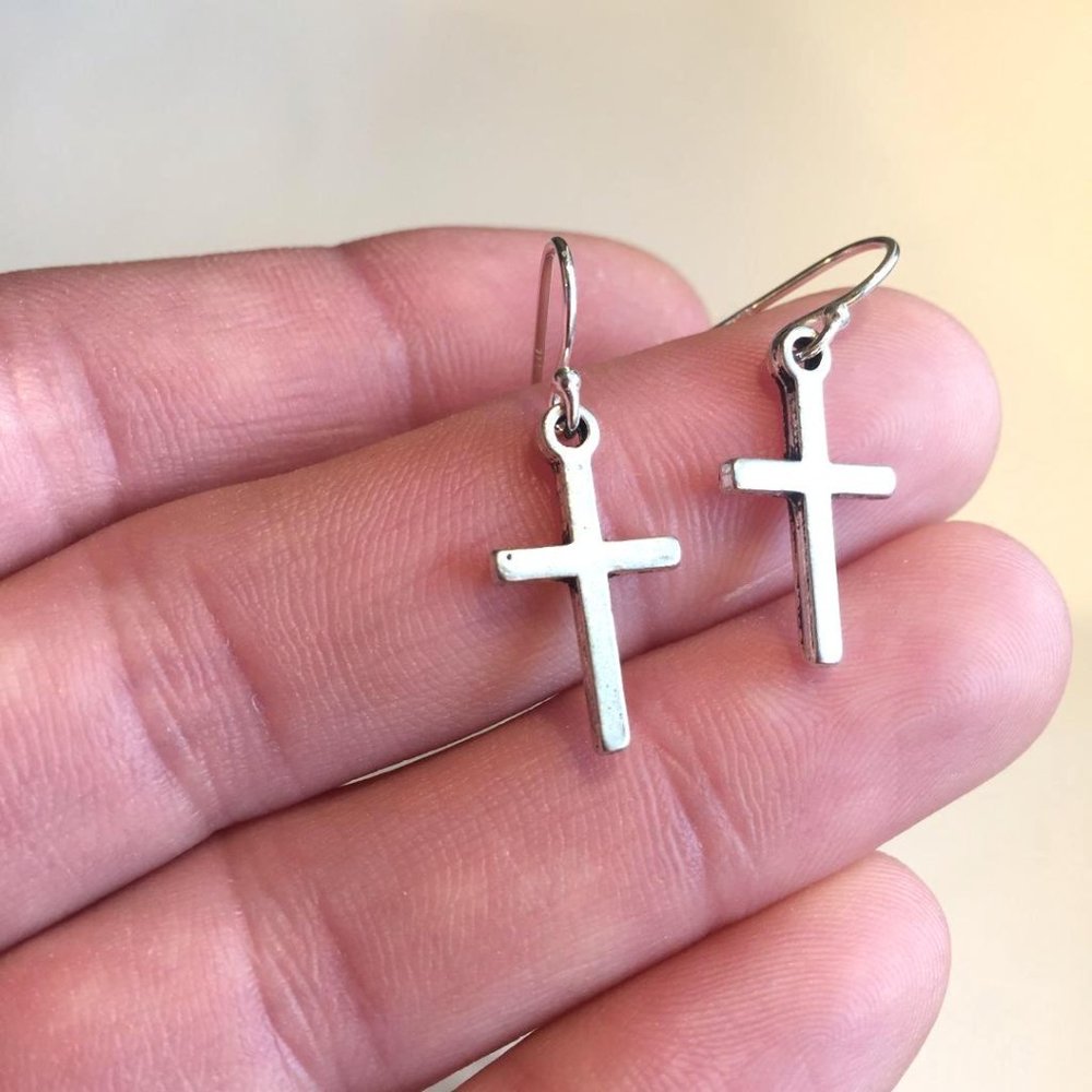 Sterling Silver Tiny Cross Charm Earrings